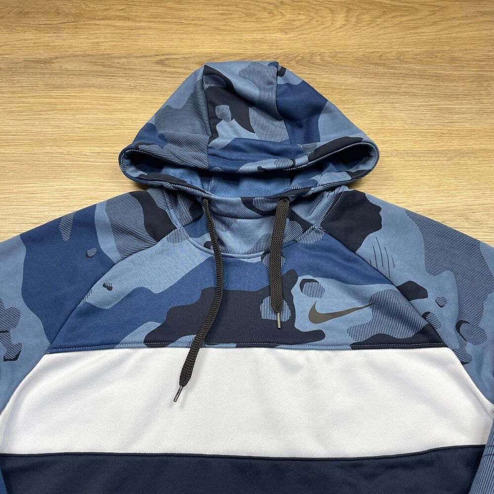 Nike Hoodie Mens Large Blue Camo Dri Fit Pullover Swoosh - Picture 2 of 10